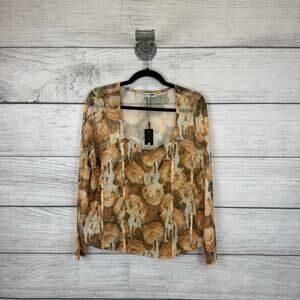 Fashion Nova Plus Size Mesh Long Sleeve Tan Floral Odette Top Size 2X